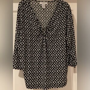 SagHarbor Stretch Women's 3/4 Sleeve Shirt- patterned Black & White